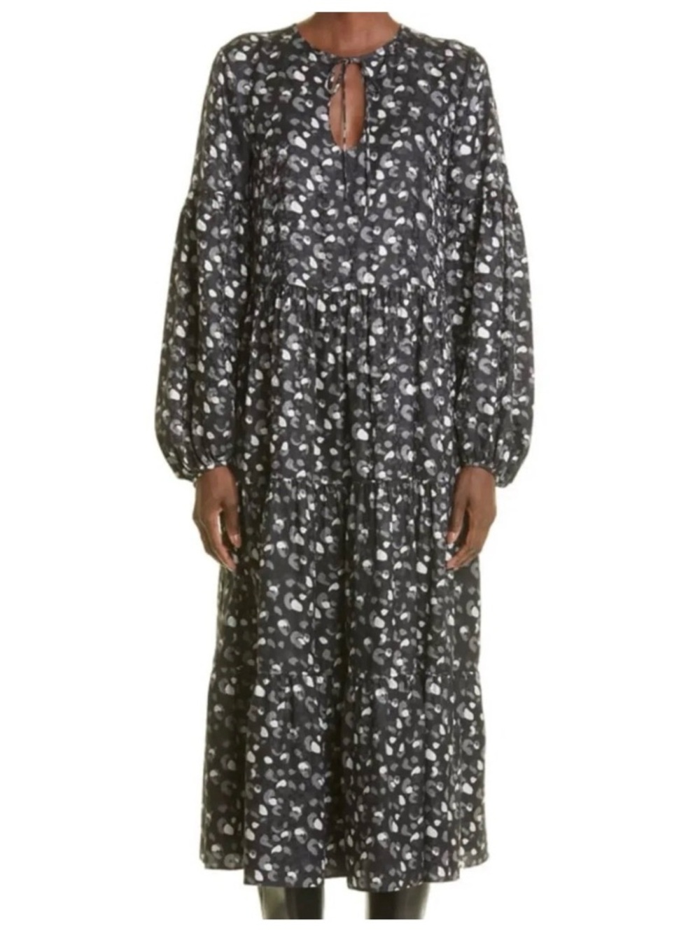 Lafayette 148 NY LIPE LEOPARD PRINT TIE‎ NECK SILK MIDI DRESS SIZE:S
